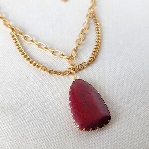 Genuine Stone Pendant on Gold Chain Necklace